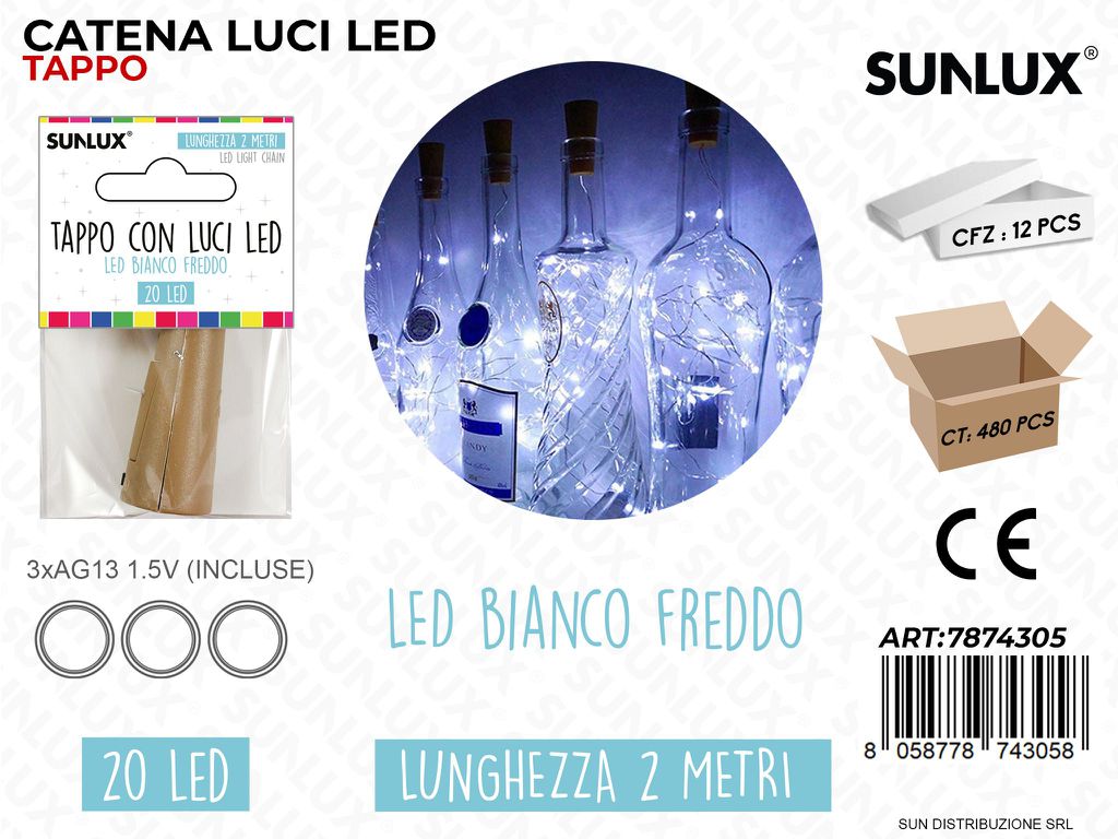 Tappo c/ Luci Led Bianco Freddo 20LED 2MT