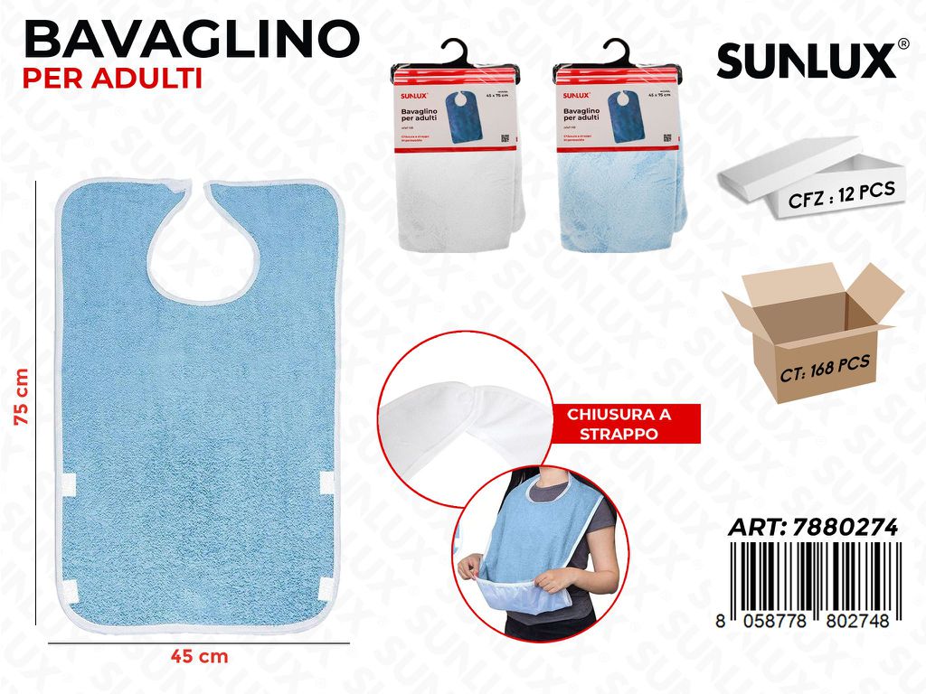 Sunlux Bavaglino Adulti c/Tasca 75*45CM / Pz da 12