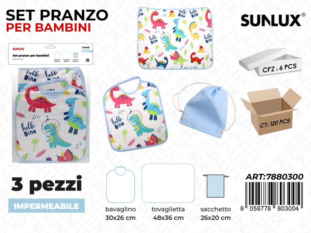 Sunlux Set Pranzo per Bambini Dino Imperm. 3PCS