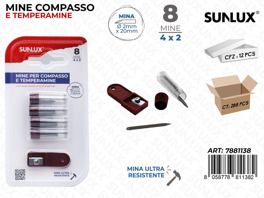 Sunlux Mine per Compasso c/Temperamine 8PCS