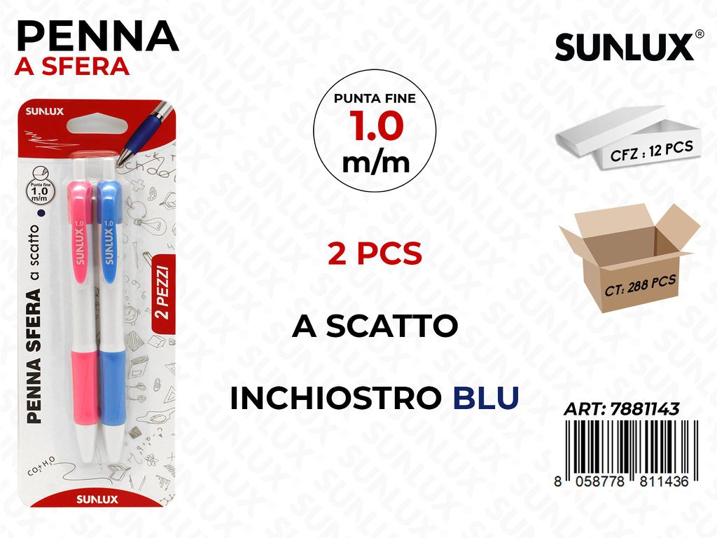 Penna a Scatto Blu Ass. 2 Pcs 1.0MM