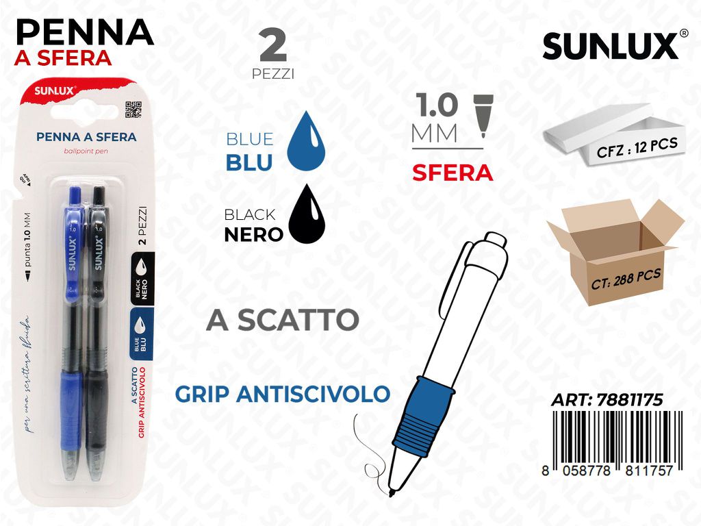 Penna a Scatto Blu-nero 2PCS 1.0MM