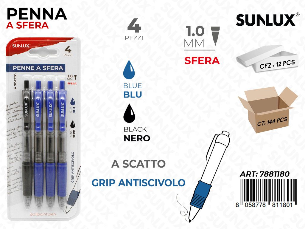 Penna a Scatto Nero-blu 4PCS 1.0MM