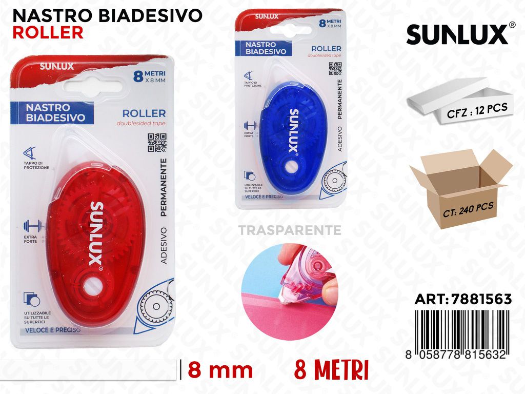Nastro Biadv. Trasp. Roller 2COL. 8MM*8MT