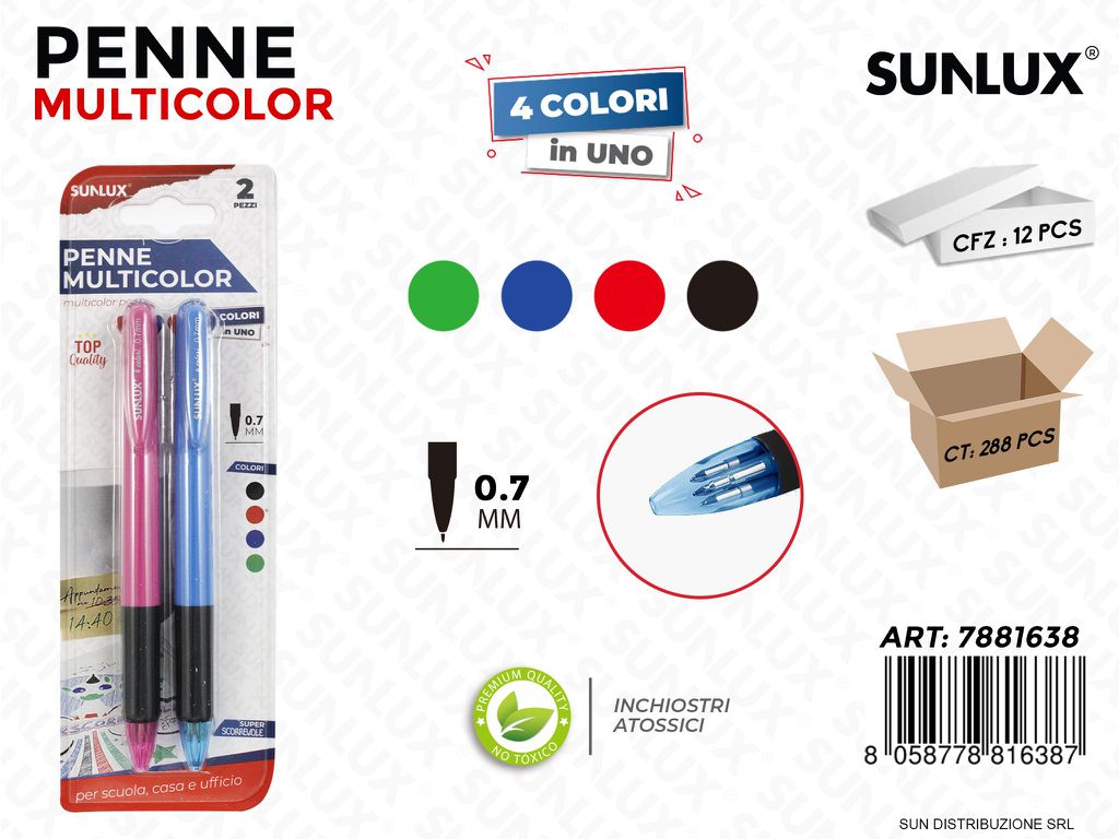 Bl. Penne Multicolor 4COLORI 2PCS 0.7MM