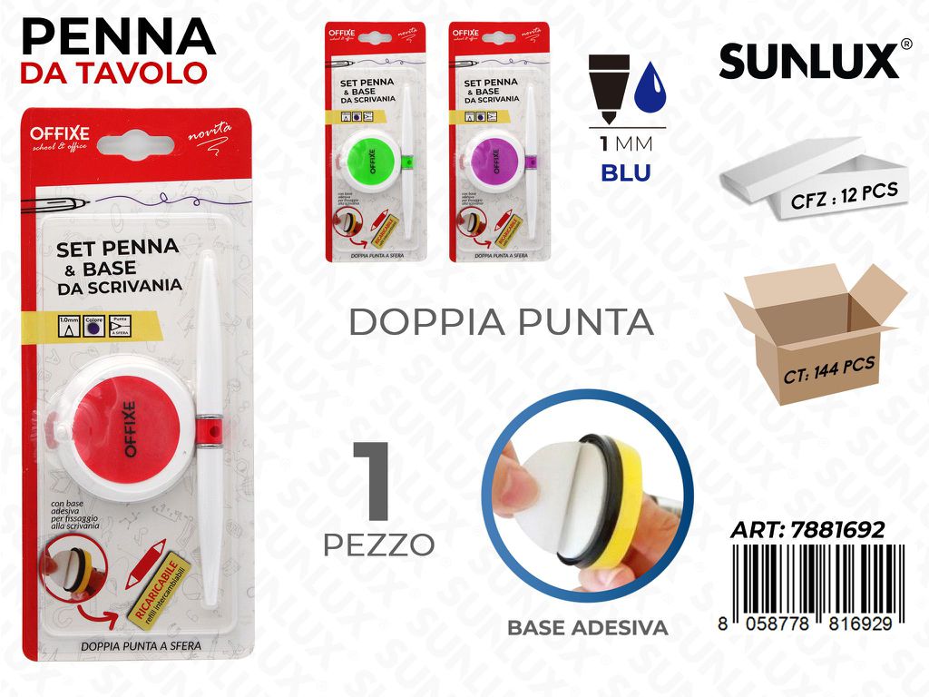 Set Penna da Tavolo Blu 1MM 2P Col. Ass.