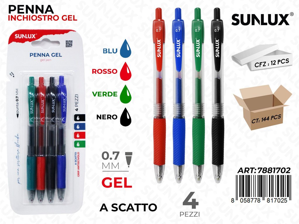 Penna a Scatto Gel Col. Ass. 0.7MM 4PCS