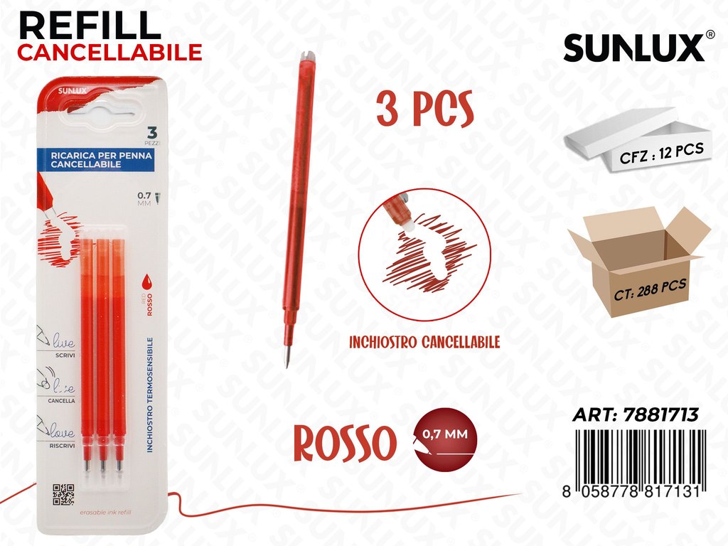 Bl. Refill Cancellabile Rosso 3 Pcs 0.7MM