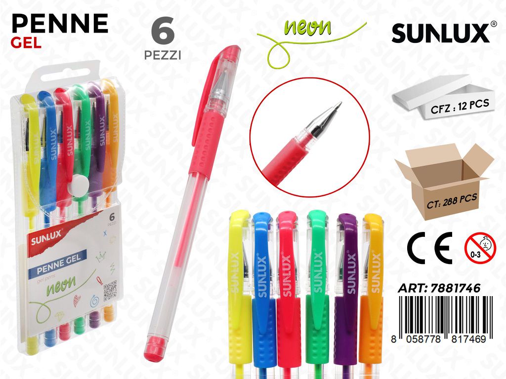 Sunlux Penne Gel Neon 6PCS