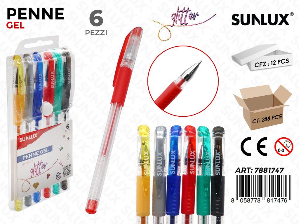 Sunlux Penne Gel Glitter 6PCS