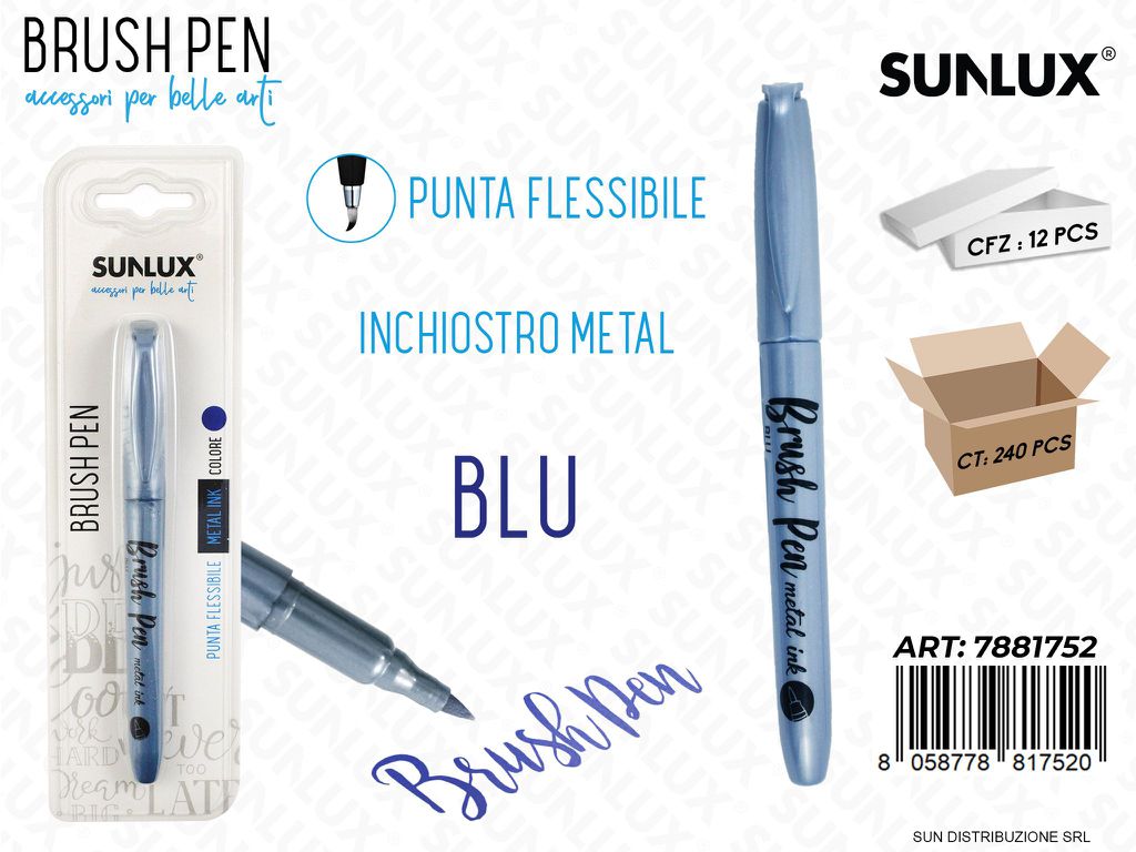 Bl. Brush Pen Calligrafia Blu Metal