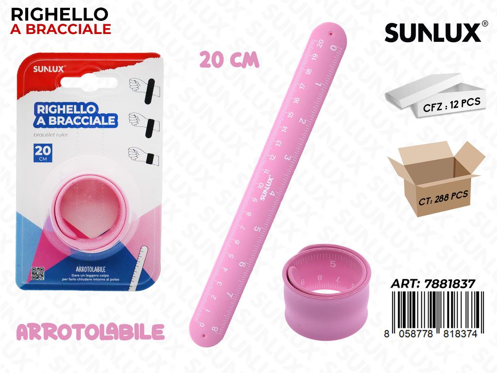 Sunlux Righello a Bracciale Arrotolabile Rosa 20CM