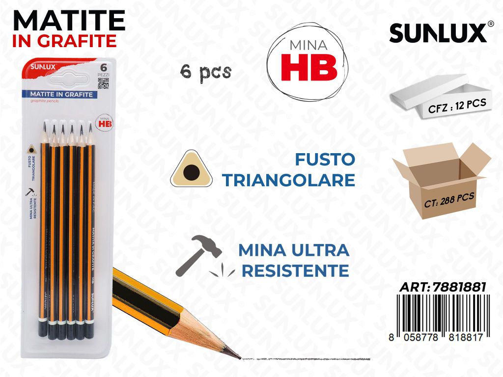 Matite in Grafite Hb Triangolare 6PCS
