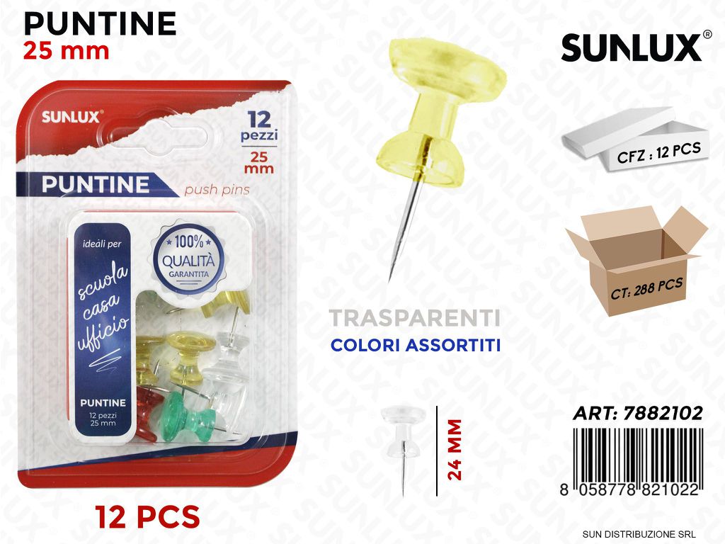 Bl. Puntine Trasp. Col. 12PCS 24MM