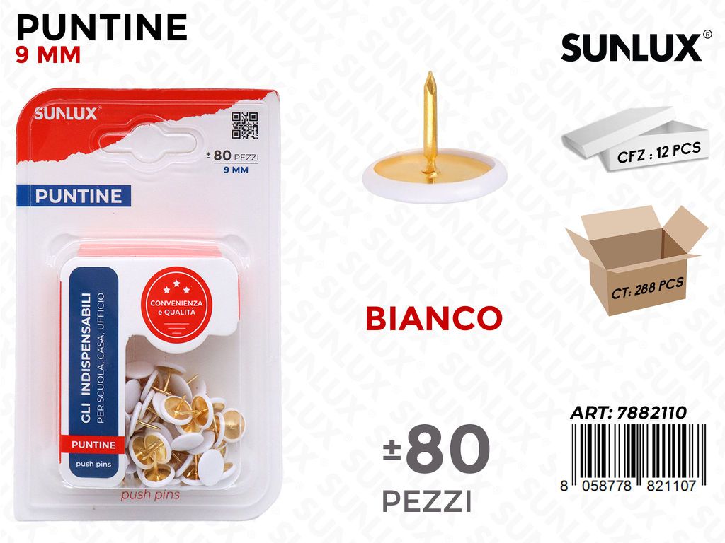 Sunlux Puntine Bianco 80PCS 9MM