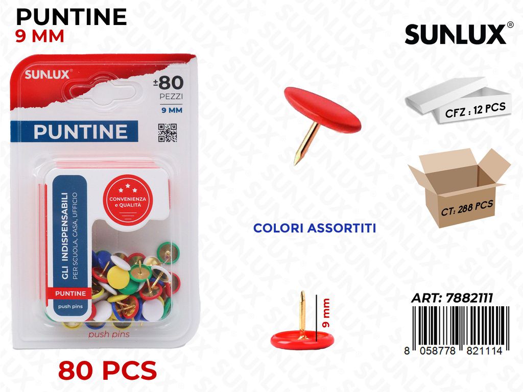 Sunlux Puntine Multicolore 80PCS 9MM