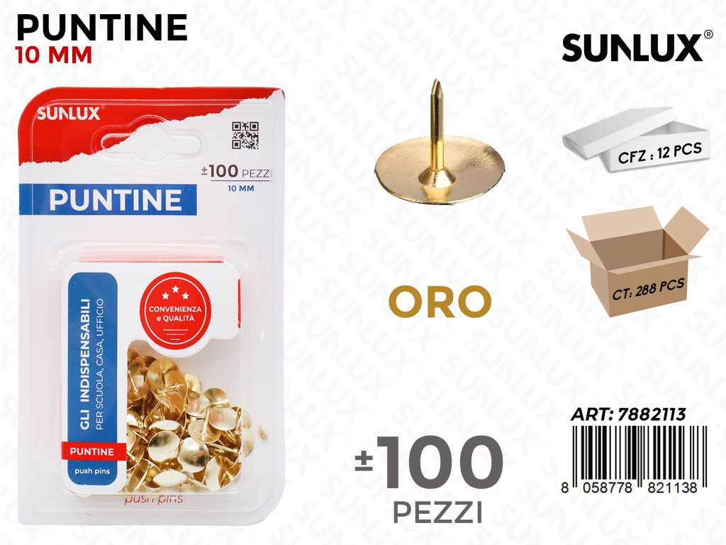 Sunlux Puntine Oro 100PCS 10MM