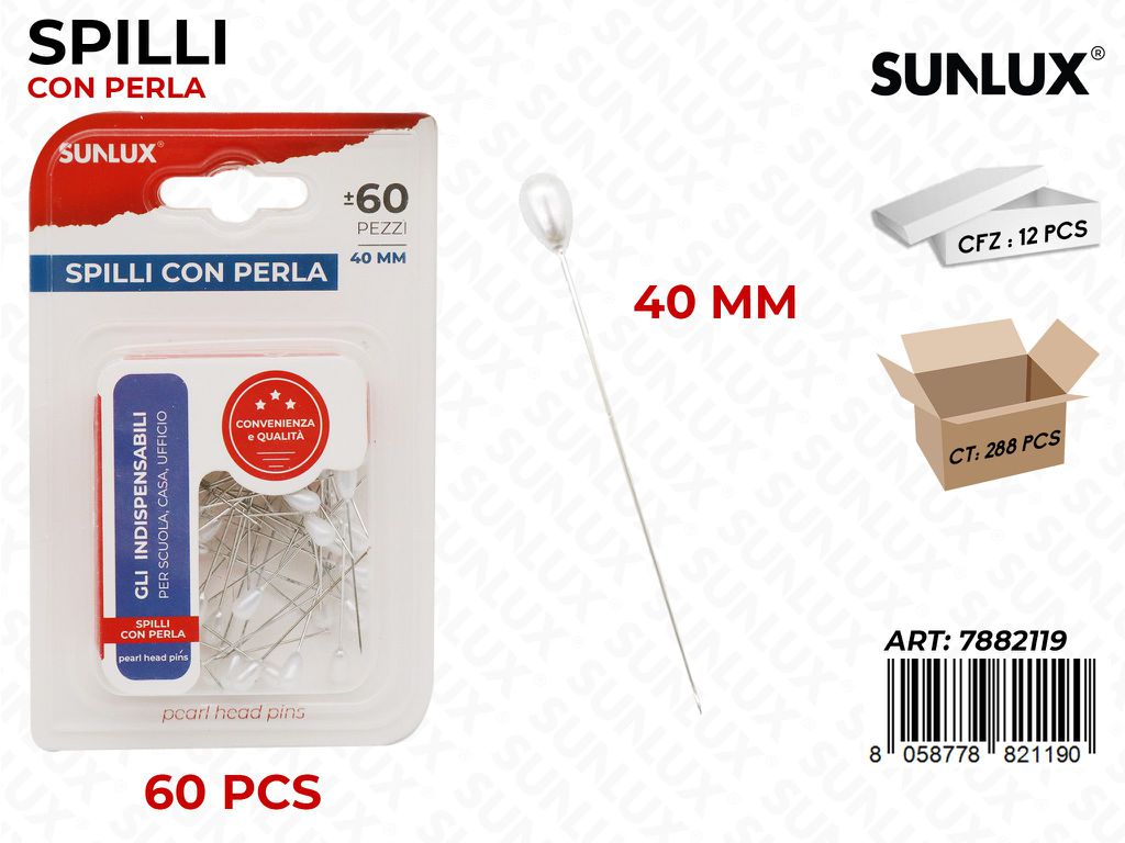 Bl. Spilli con Perla Bia. 60PCS 40MM