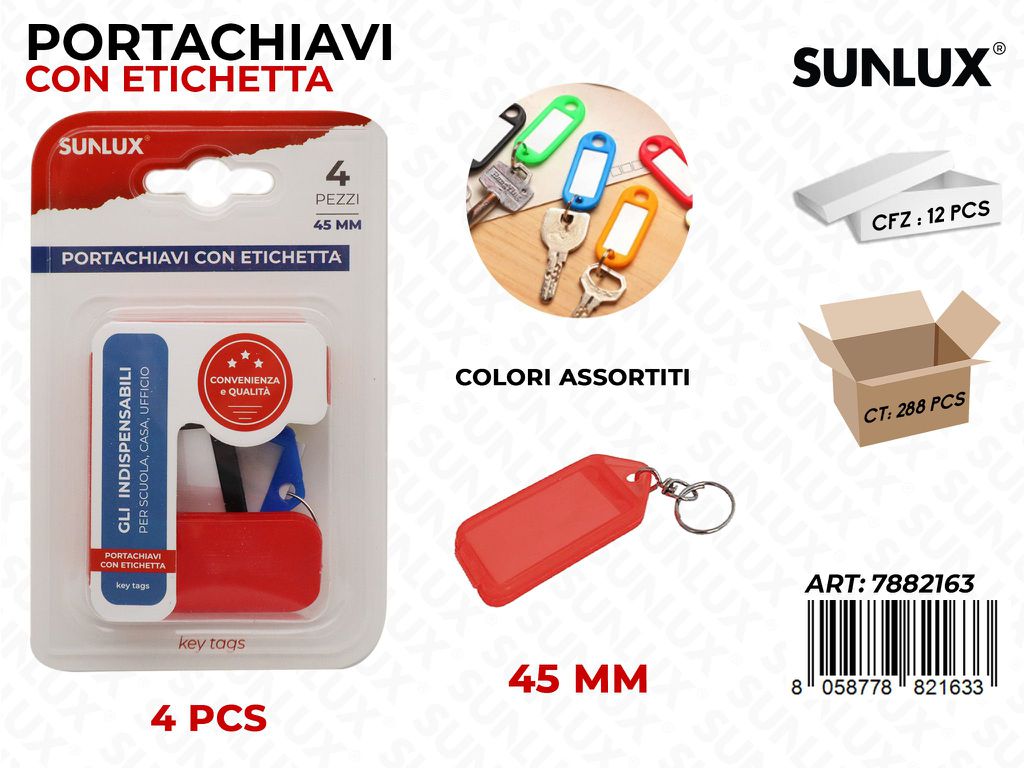 Bl. Portachiavi con Etichetta Ass. 4PCS 45MM