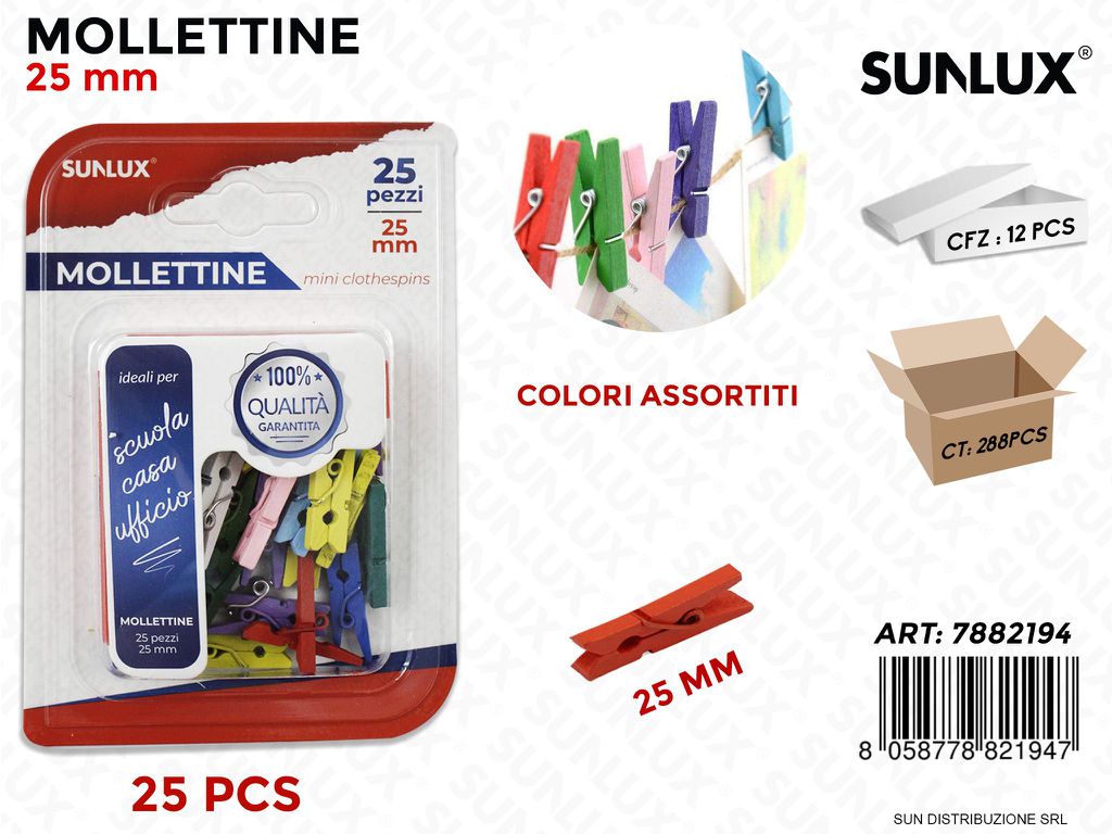 Bl. Mollettine Legno Col. Ass. 25PCS 25MM