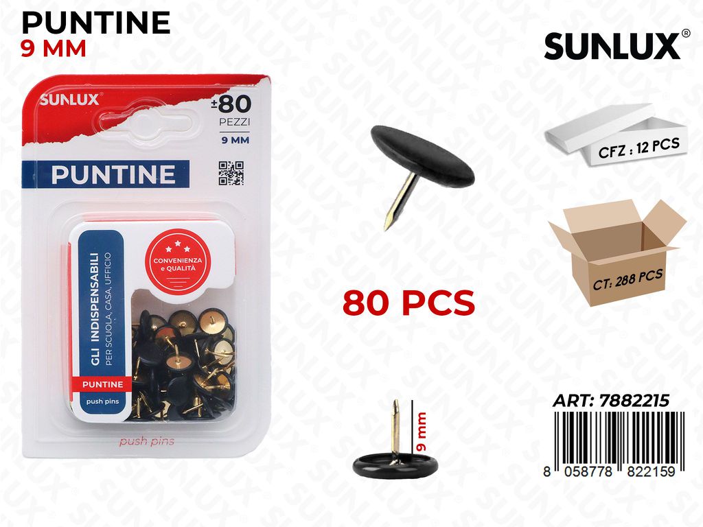 Sunlux Puntine Nero 80PCS 9MM