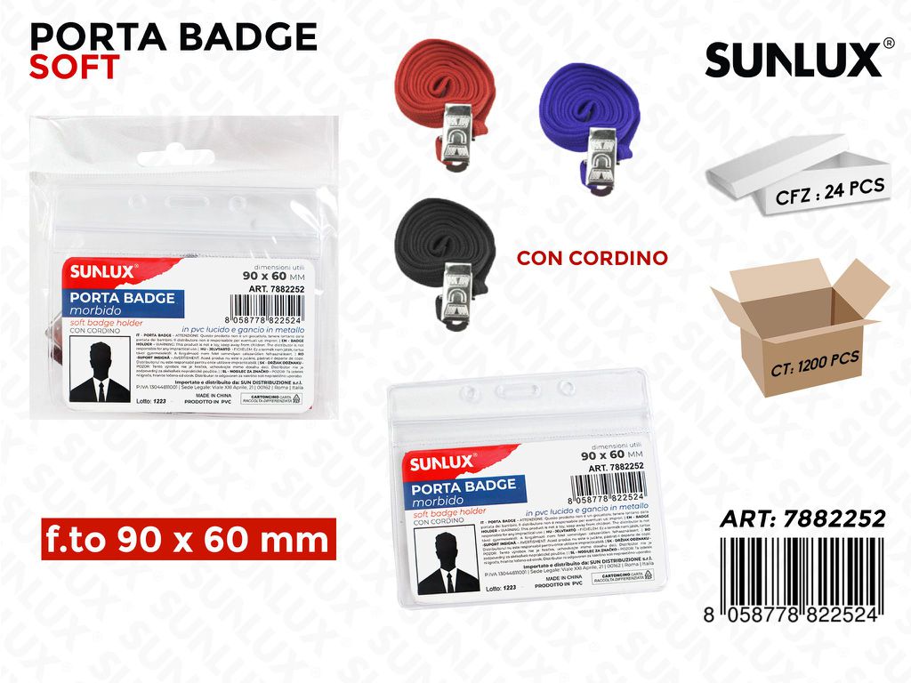 Porta Badge Soft c/ Cordoncino Ass. 90*60 Mm