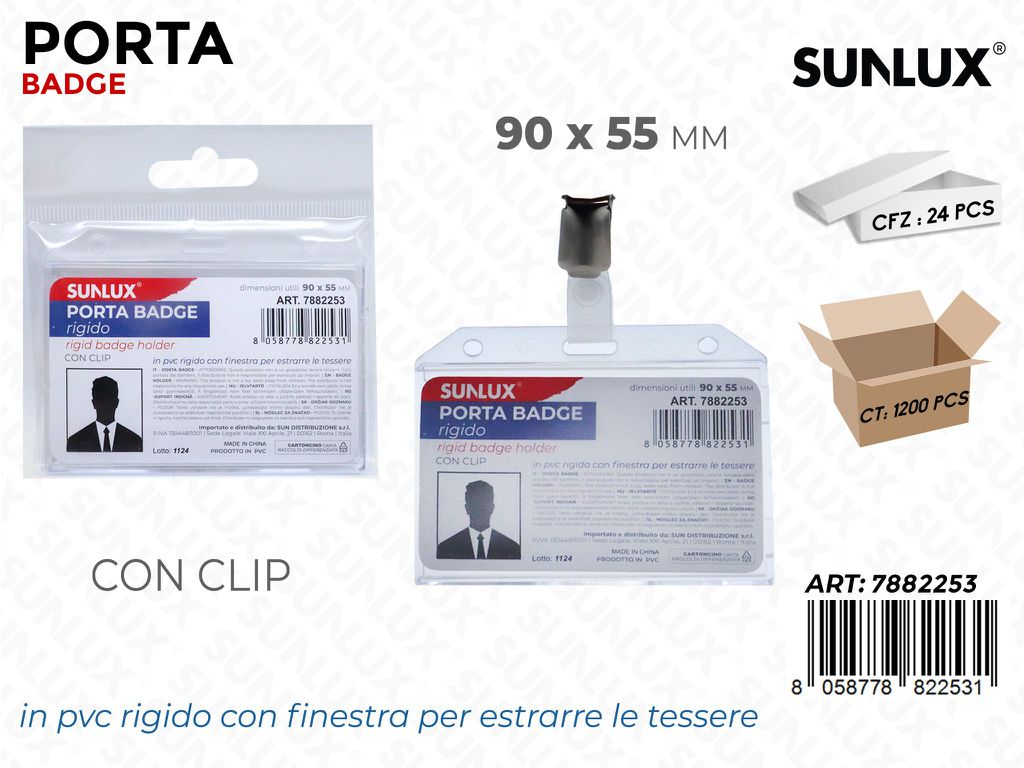 Porta Tessere Rigido c/ Clip 90*55 Mm