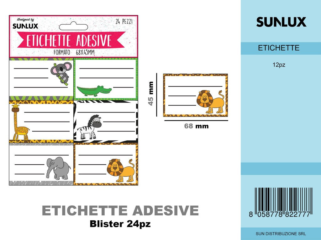 Etichette Adesive Animali 24 Pcs