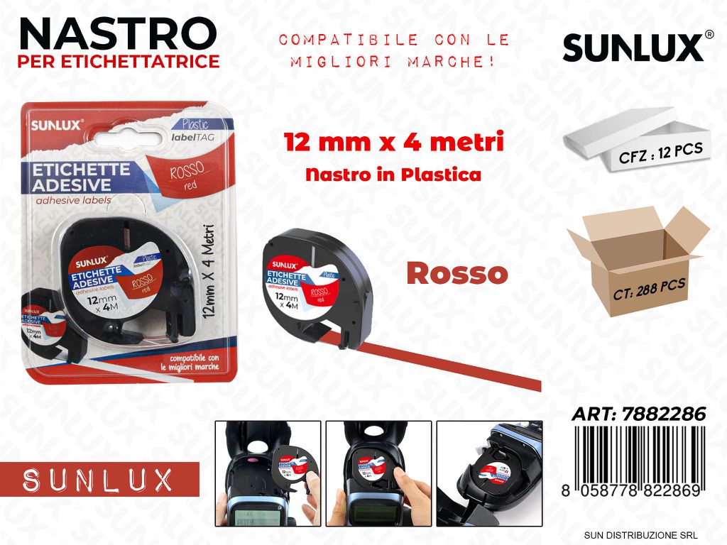 Nastro Plast. Etichette Adv Rosso 12MM*4MT