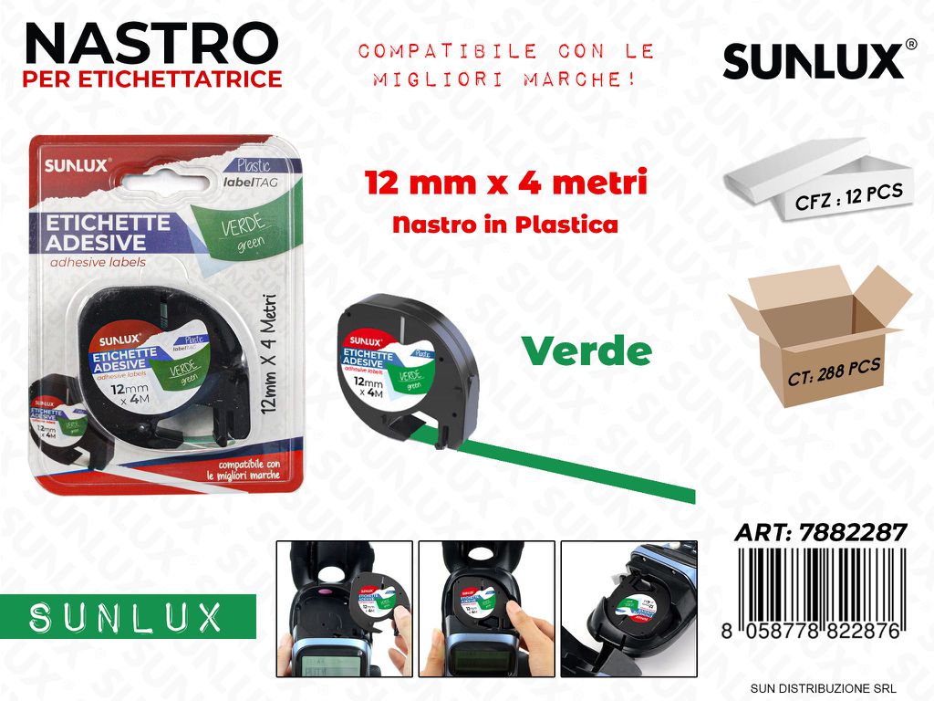Nastro Plast. Etichette Adv Verde 12MM*4MT