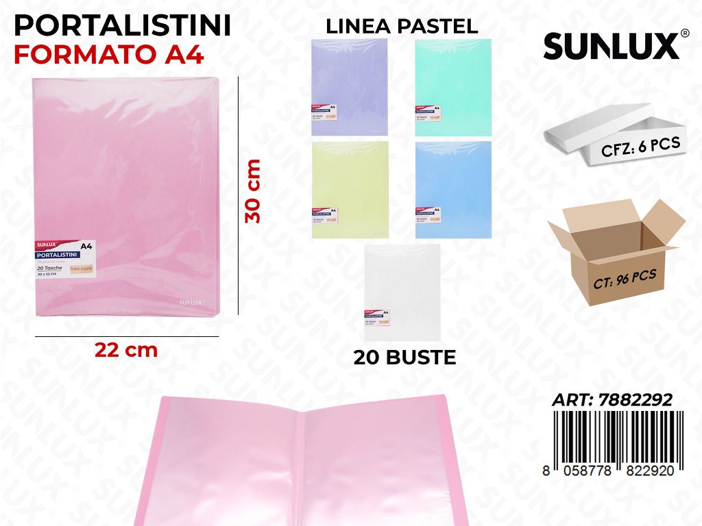 Portalistino 20 Buste F.to A4 Col. Pastel