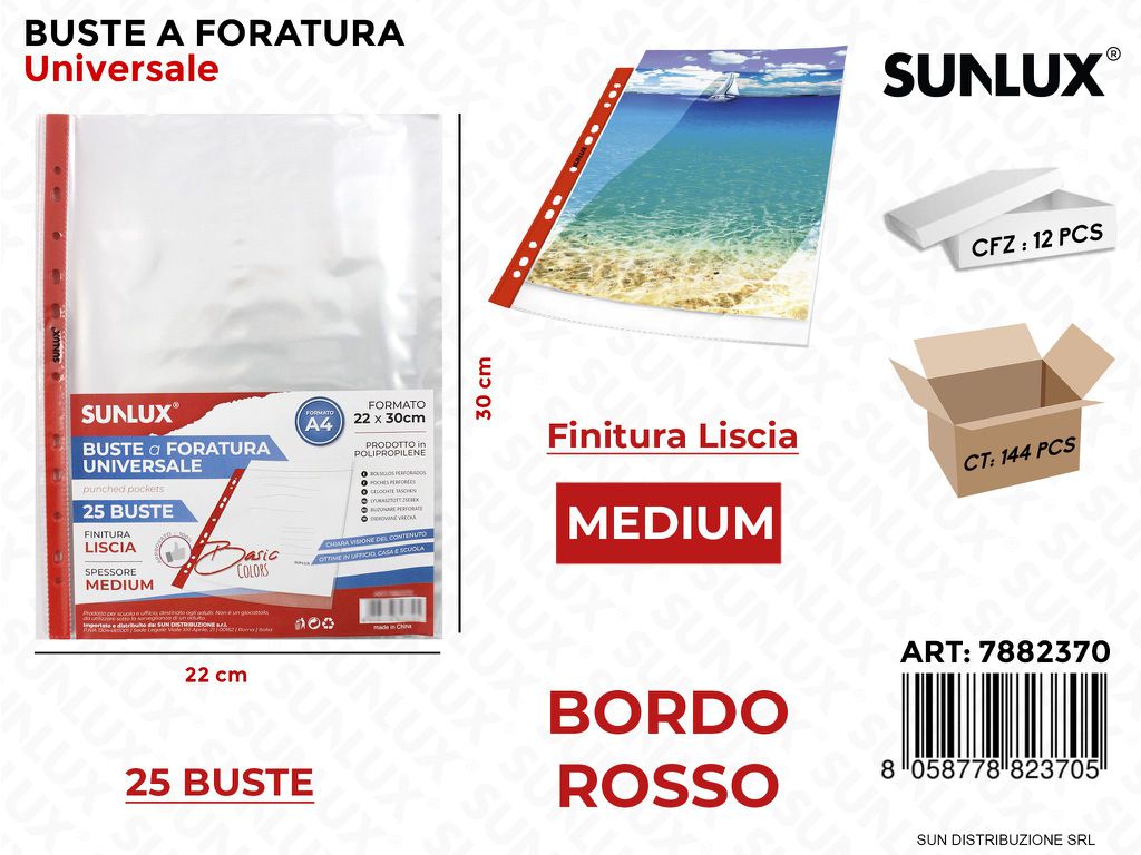 Buste a Forat. Uni. 22*30CM Med. Rosso 25PCS