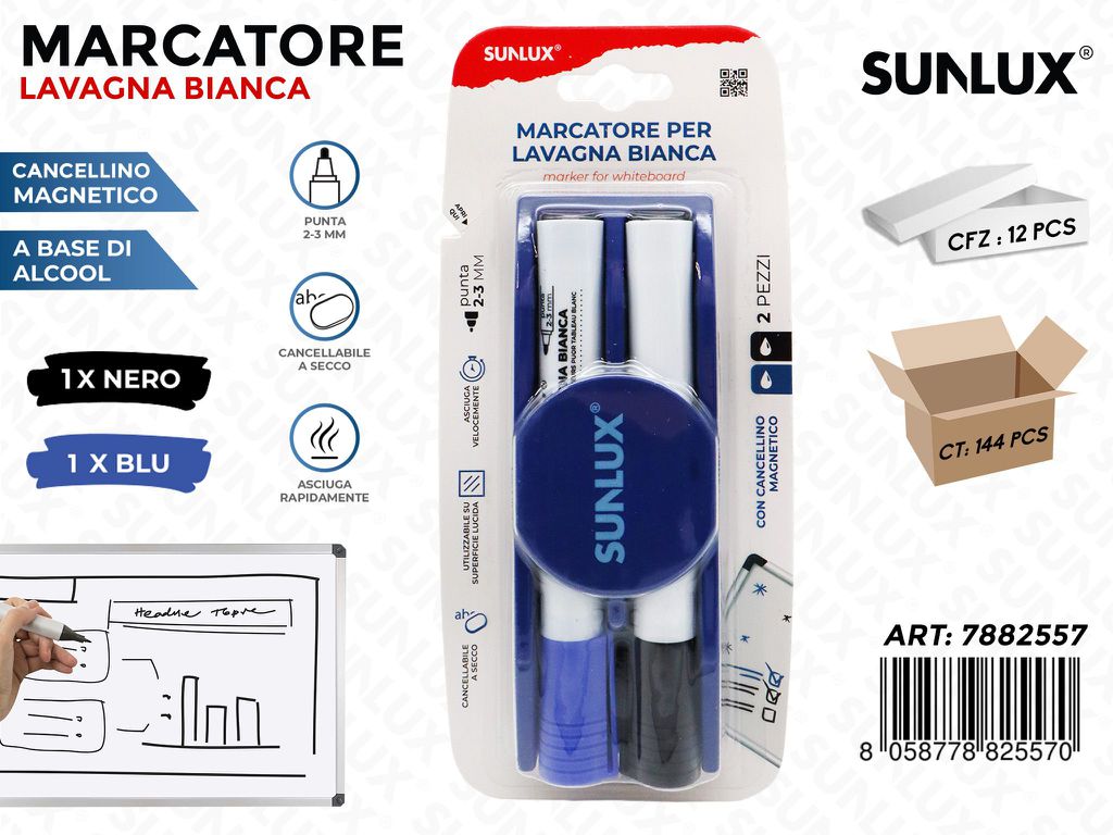 Sunlux Marcatore per Lavagna Nero-blu 2-3MM