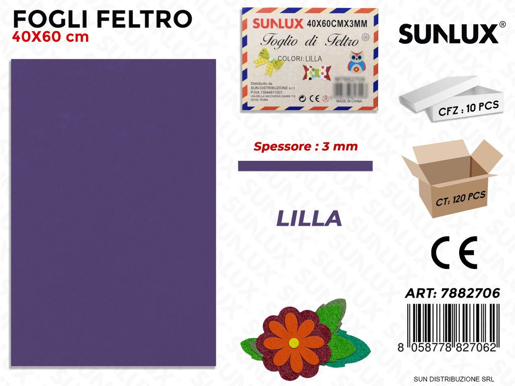 Fogli di Feltro Lilla 40*60CM 3 Mm