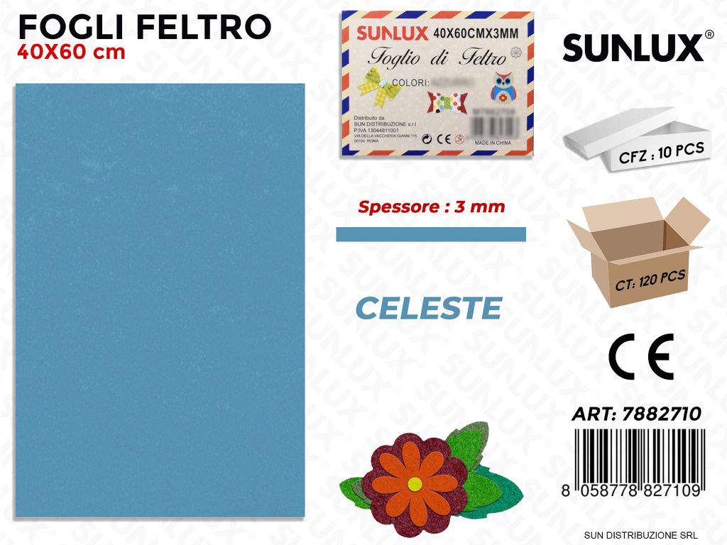 Fogli di Feltro Celeste 40*60CM 3 Mm