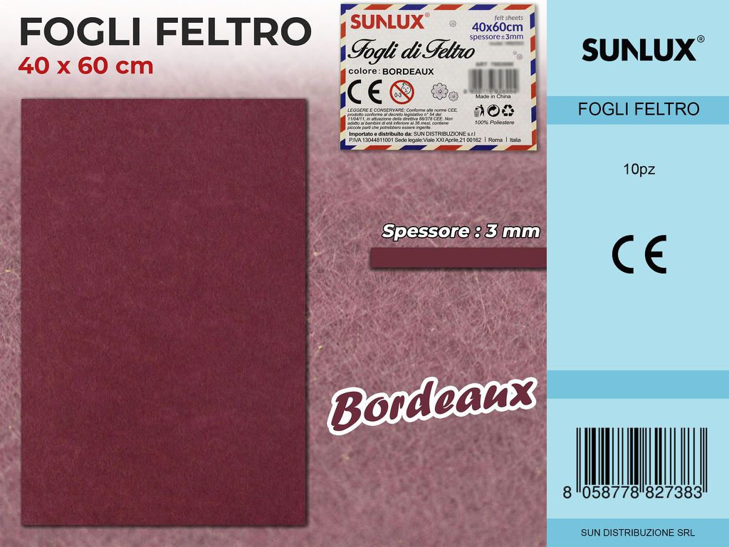 Fogli di Feltro Bordeaux 40*60CM 3MM