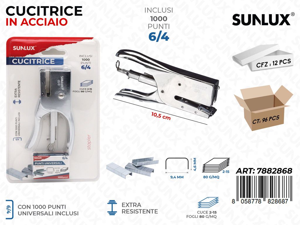 Sunlux Cucitrice in Acciaio c/ Punti Univ. 10.5CM
