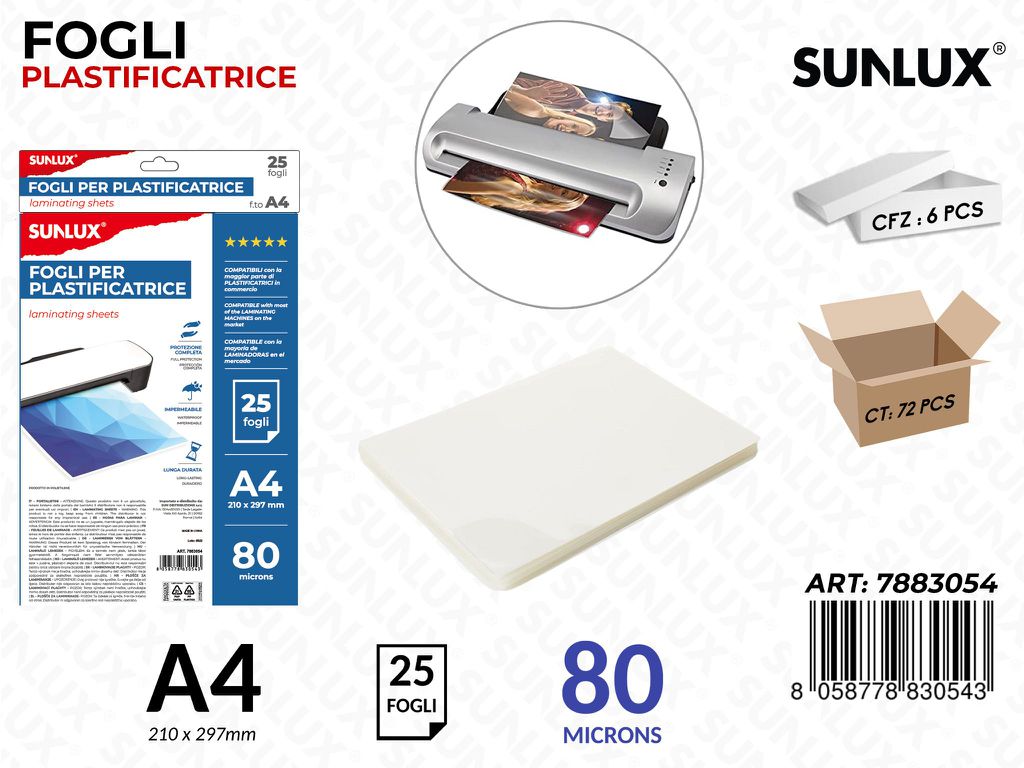 Fogli per Plastificatrice A4 80um 25FF