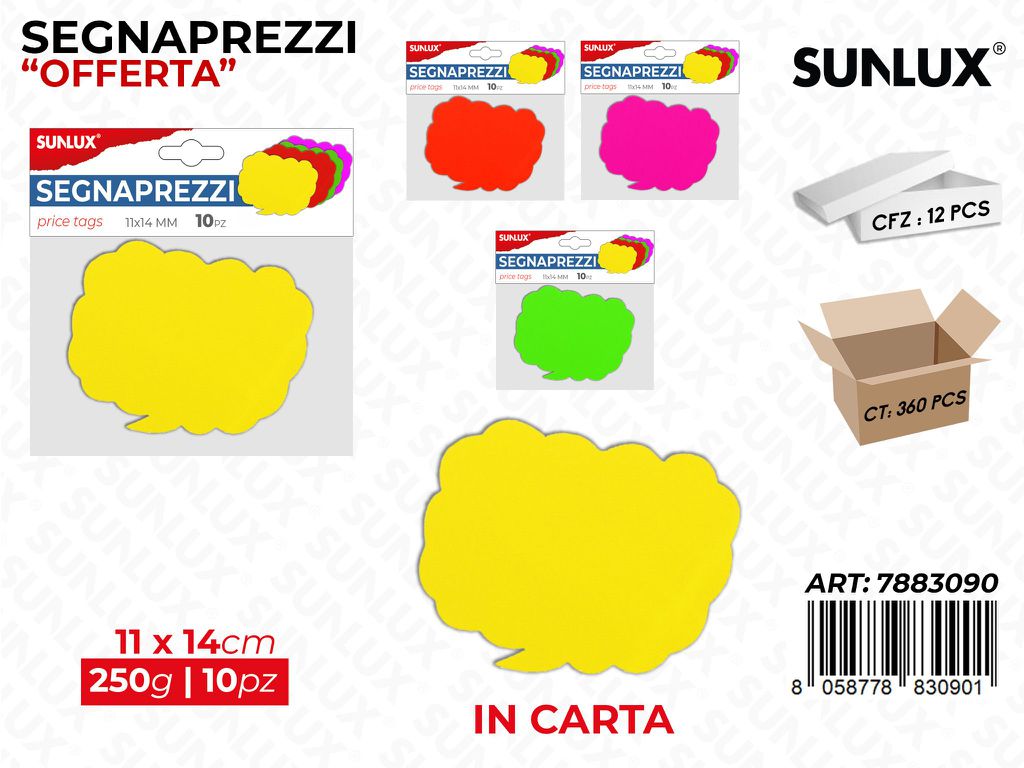 Segnaprezzi Col. Ass. 11*14CM 250GR 10PCS/ Pz da 12