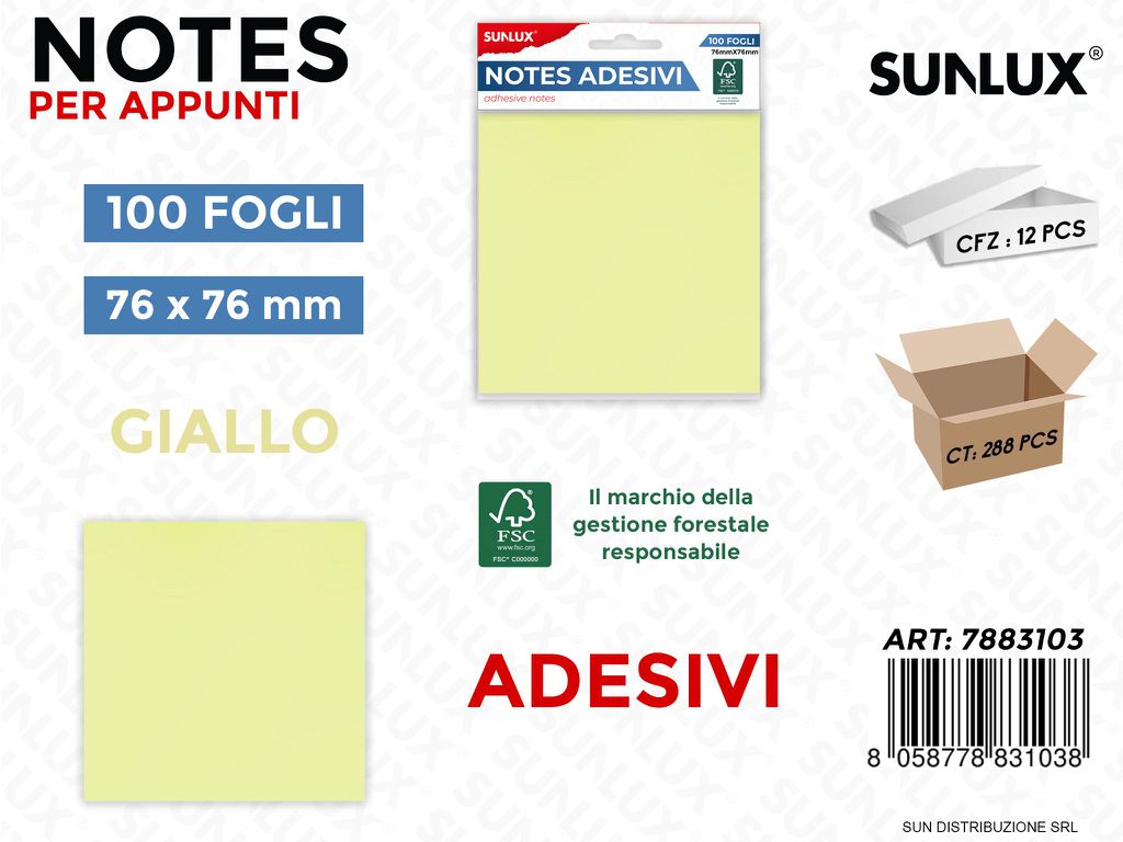 Notes Adesivi Giallo 100FF 76*76MM