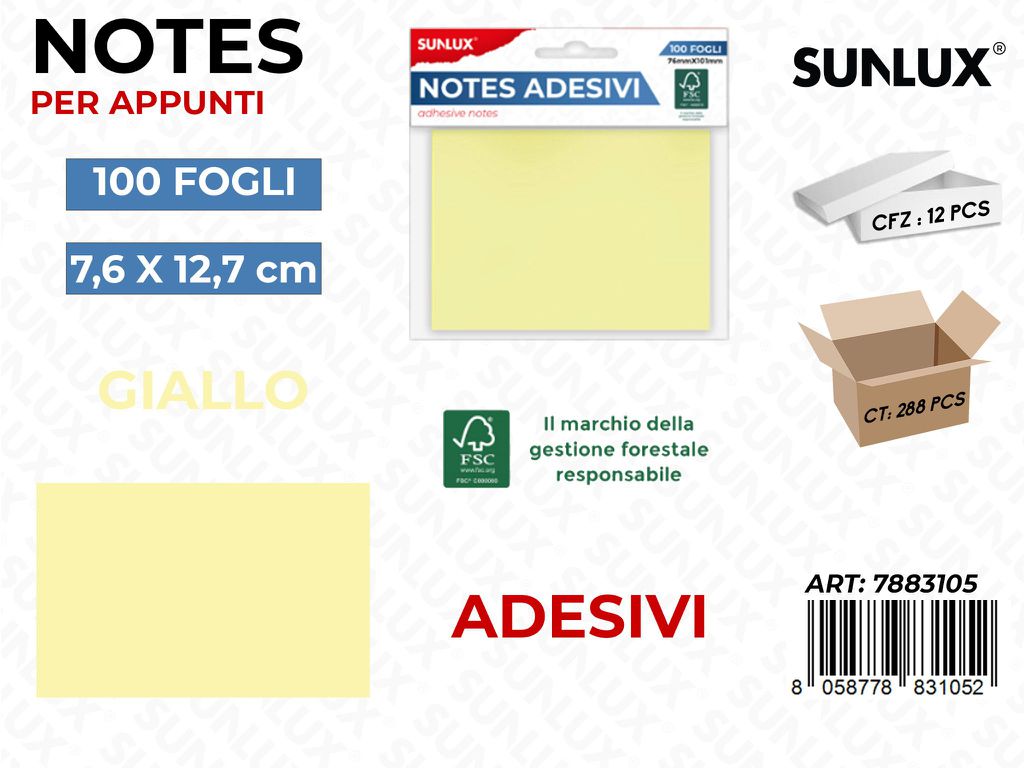 Notes Adesivi Giallo 100FF 7.6*12.7CM