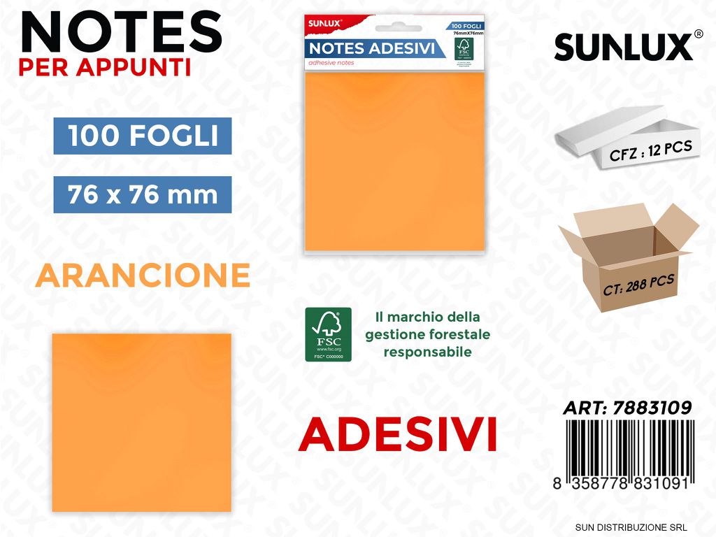 Notes Adesivi Arancione 100FF 76*76MM