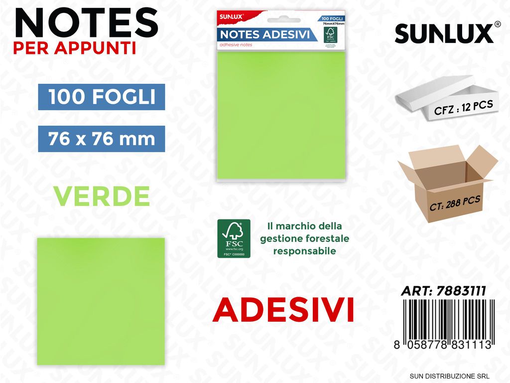 Notes Adesivi Verde 100FF 76*76MM
