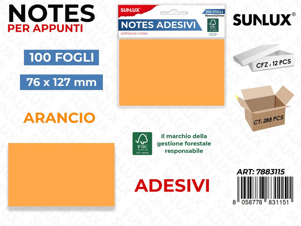 Notes Adesivi Arancione 100FF 76*127MM