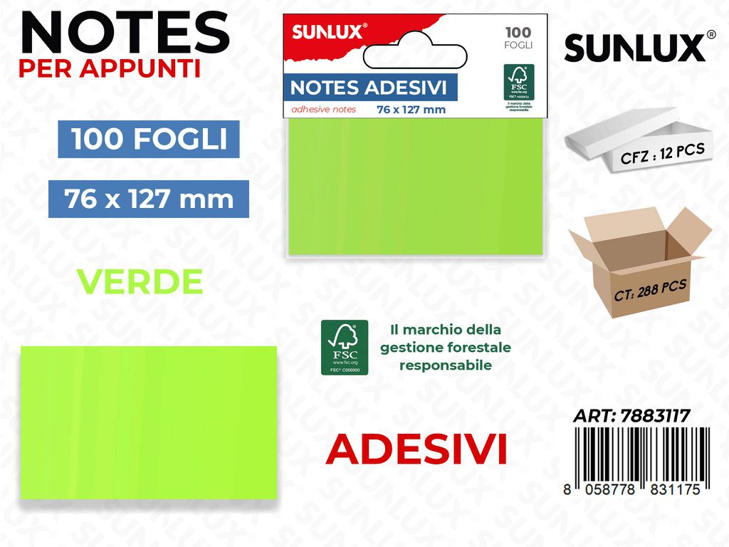 Notes Adesivi Verde 100FF 76*127MM