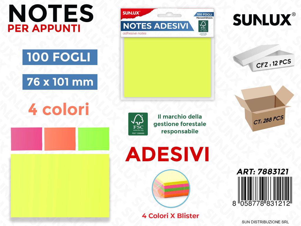Notes Adesivi 4COL. X Bl. 100FF 76*101MM