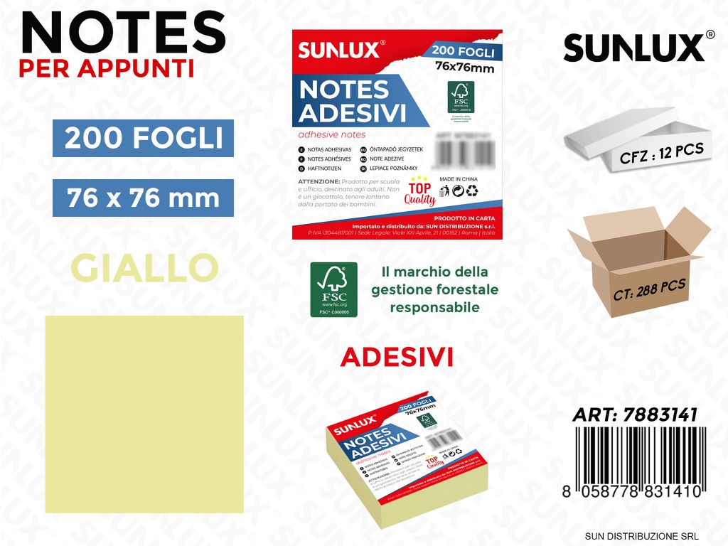 Notes Adv Giallo 200FF 76*76MM