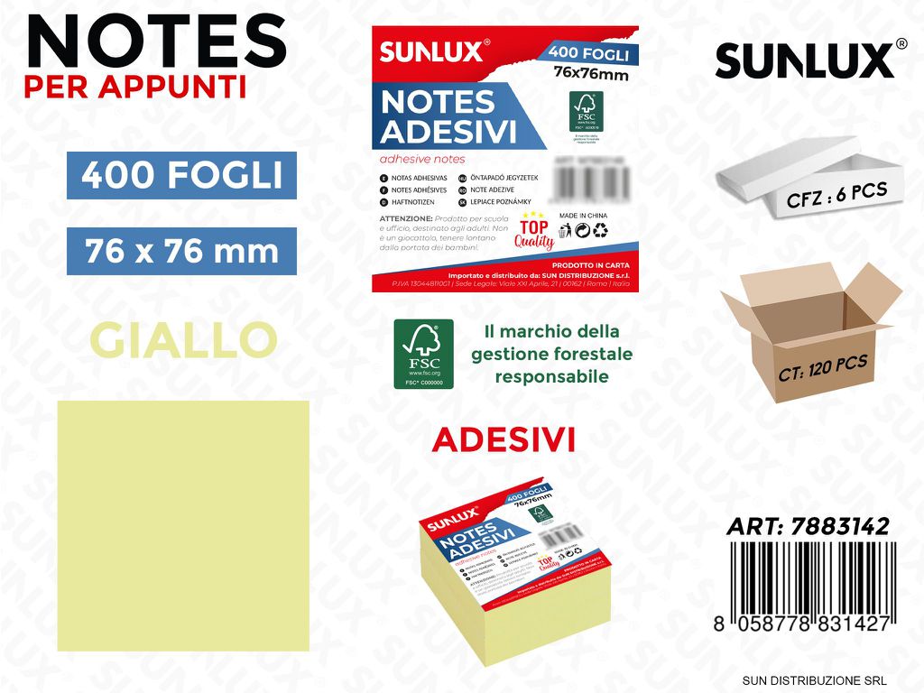 Notes Adv Giallo 400FF 76*76MM