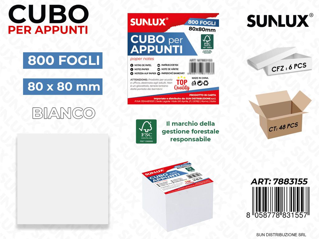 Cubo per Appunti Bianco 800FF 80*80MM