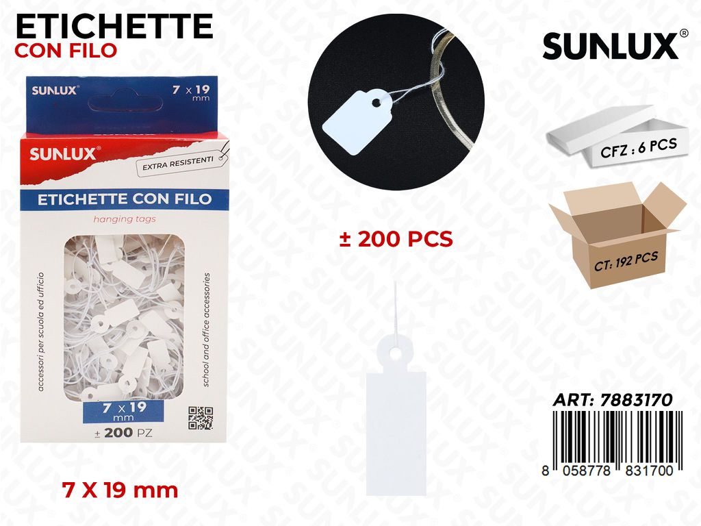 Sunlux Etichette con Filo 7*19MM 200PCS